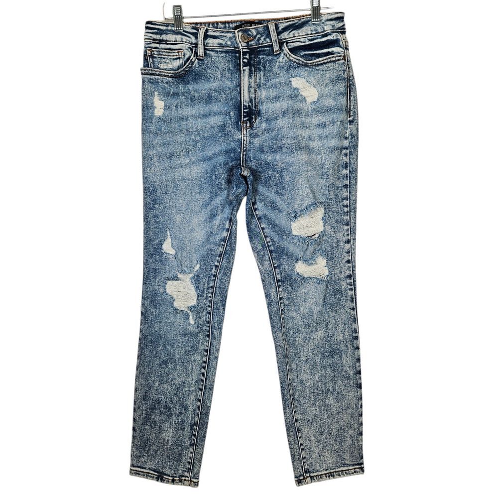 Judy Blue Jeans Womens 11/30 31x27.5 Boyfrien Fit Distressed Destroyed Acid Wash